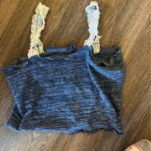 Vintage lacy knit lettuce edge tank top